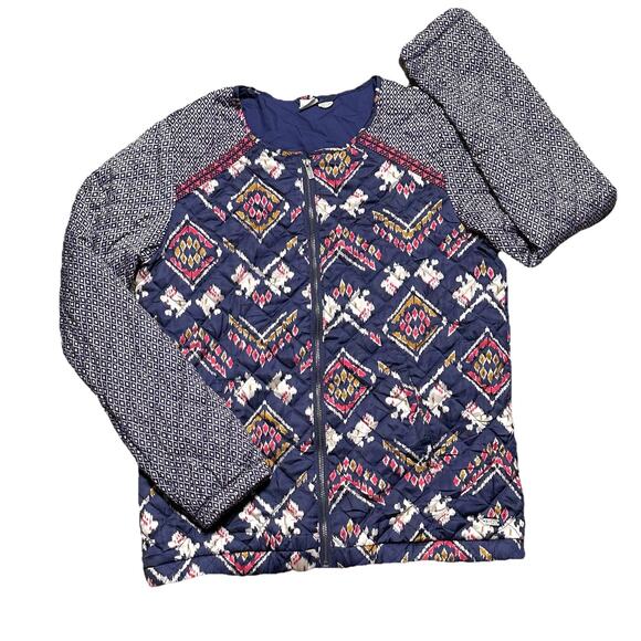 ROXY Womens Quilted Bomber Jacket Size L Aztec Southwest Preppy Lightweight Soft - Picture 1 of 7